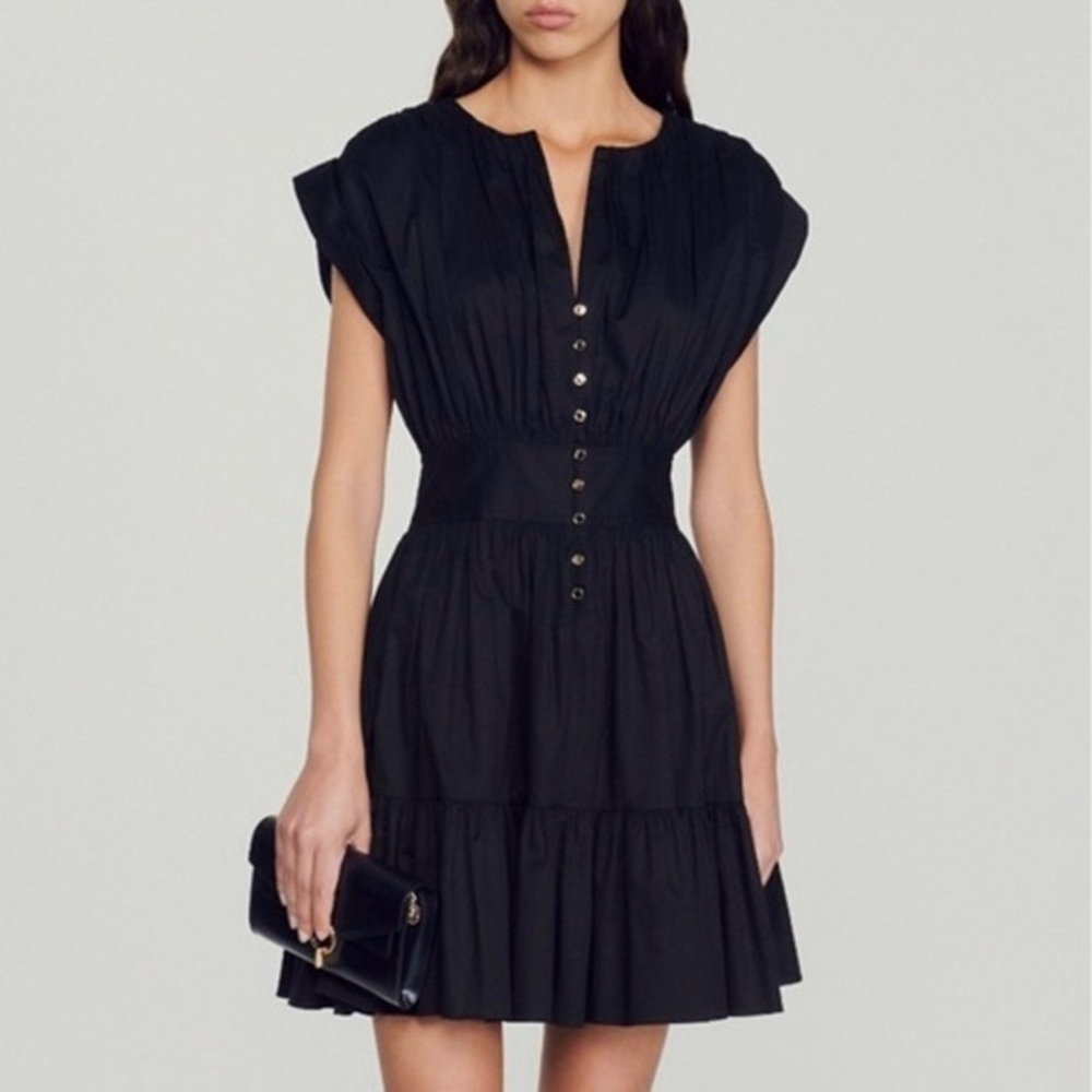 Sandro Amethyste woven pleated sleeveless dress. 🖤